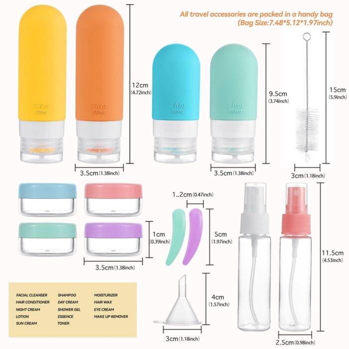 Reiseflaschen-Set orange, gelb, blau, rosa, violett