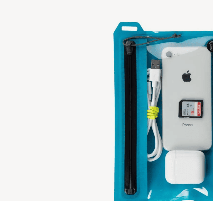 RunOff kleine Reisetasche, wasserdicht, Blau, iPhone, iPhone-Kabel, EarPods