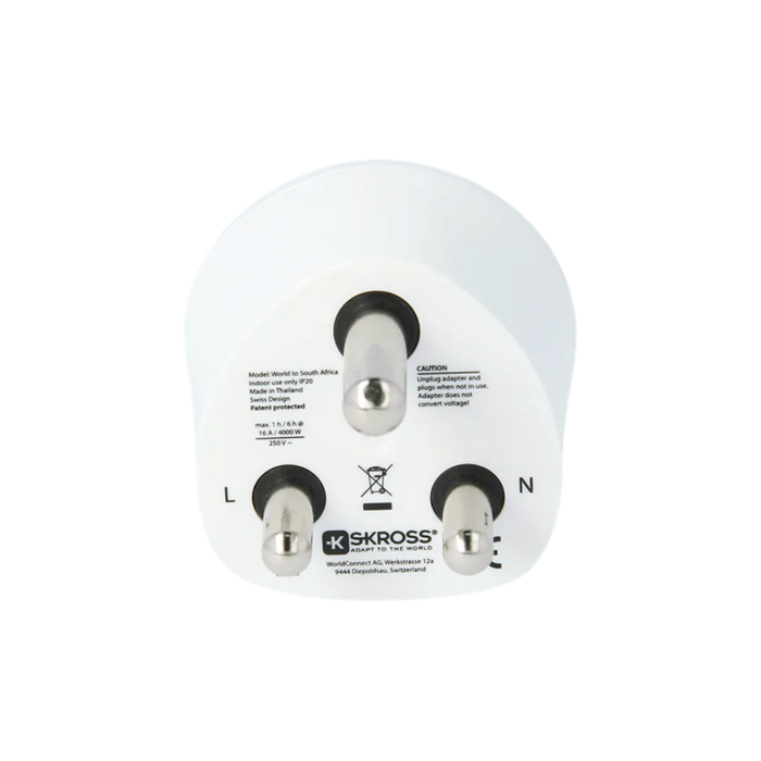 Reiseadapter Country World to South Africa, weiss