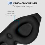 Detailaufnahme einer schwarzen 3D-Schlafmaske mit Memory Foam und ergonomischem Design.