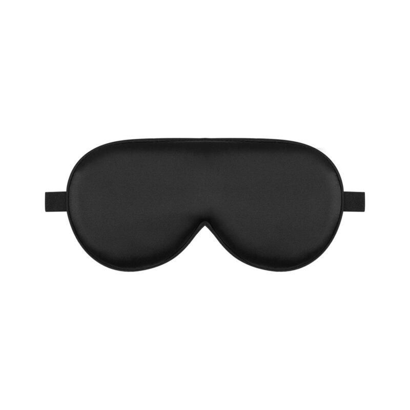 Minimalistisches Design einer schwarzen Schlafmaske aus hochwertigem Material, Vorderansicht.