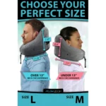 Zwei Personen mit grauen Nackenkissen: links Grösse L für Halsumfang über 33 cm, rechts Grösse M für Halsumfang unter 33 cm.