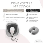 Reise Nackenkissen Memory Foam Grau – ergonomisches Kissen mit Kopf- und Nackenstütze im Vergleich zu herkömmlichen Modellen ohne Stützfunktion.