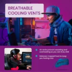Kühlendes Nackenkissen mit atmungsaktiven Belüftungsöffnungen, getragen von Gamern beim Spielen. Das ergonomische Design reduziert Schwitzen und sorgt für angenehme Kühlung.