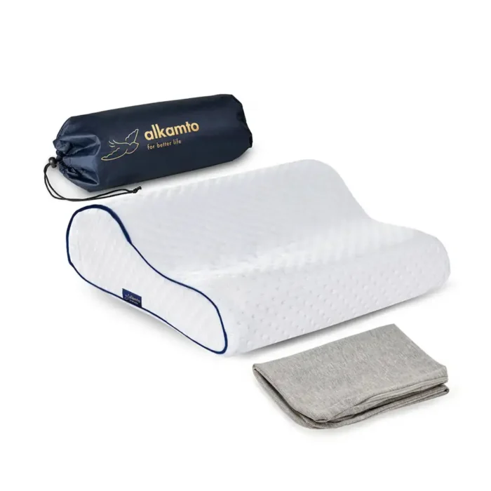 Ergonomisches Memory Foam Reisekissen Weiss und Blau