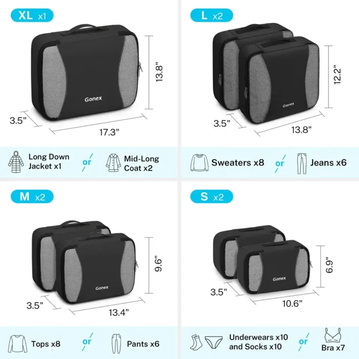 Gonex Koffer Organizer Set 9-teilig Schwarz