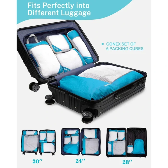 Packwürfel Set mit Kompression – passt in Koffer verschiedener Grössen (51cm, 61cm, 71cm) für effizientes und platzsparendes Packen.