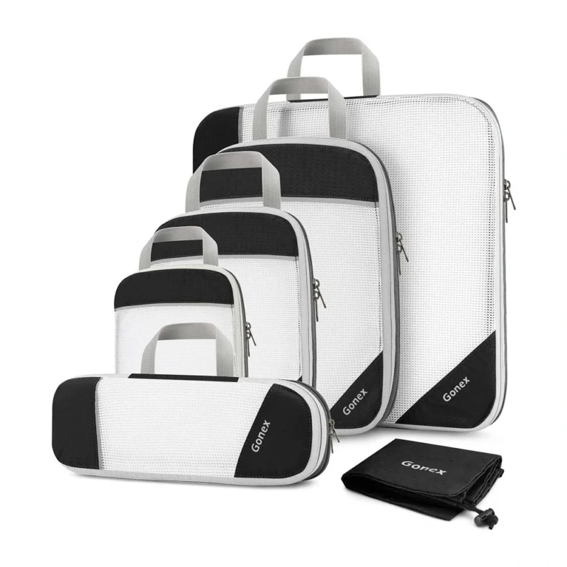 Gonex Packwürfel Set mit Kompression - Mesh Schwarz & Weiss
