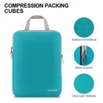 Kompressions Packwürfel von Gonex in Türkis mit wasserdichtem Material, stabilen Metallreissverschlüssen und ultraleichtem Design für effizientes Packen auf Reisen.