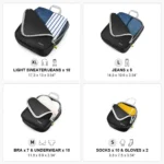 Set aus Kompressions Packwürfeln von Gonex in verschiedenen Grössen (XL, L, M, S), ideal zur organisierten Aufbewahrung von Kleidung wie Jeans, Pullovern, Unterwäsche, Socken und Handschuhen.