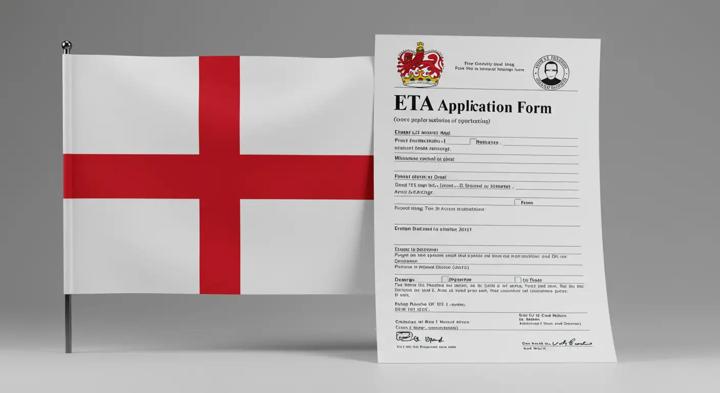 Die Englische Flagge mit einem ETA Antragsformular