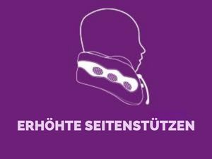 Seitenansicht eines Kopfes mit Nackenkissen, das erhöhte Seitenstützen zur Stabilisierung des Kopfes zeigt.