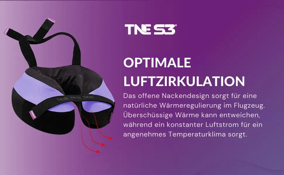 Nackenkissen mit offenem Nackendesign zur optimalen Luftzirkulation und Wärmeregulierung im Flugzeug.
