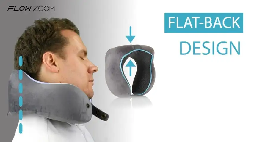 Ein Mann trägt ein Flowzoom Comfy Reise Nackenkissen