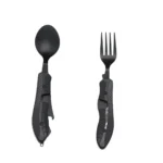 Camping Messer mit Gabel und Löffel nebeneinander
