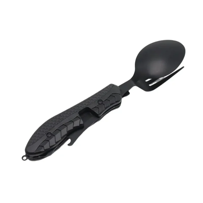 Kompaktes Camping Messer mit eingeklapptem Besteck