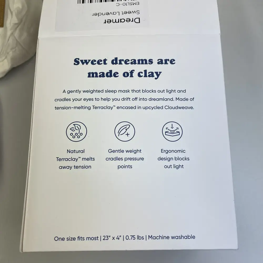Verpackung der Bearaby Dreamer Schlafmaske mit Produktinformationen