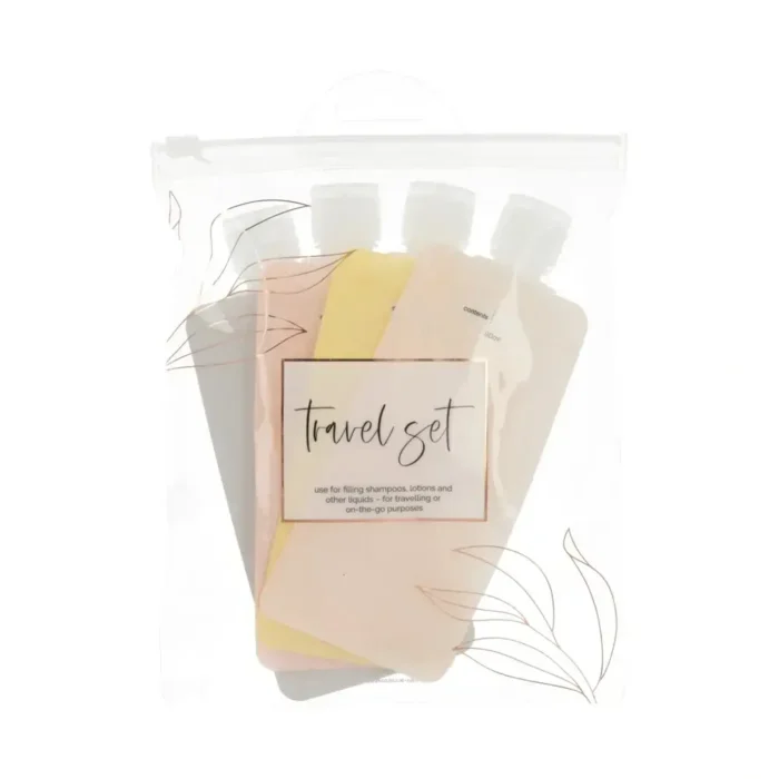Travel Set - Befüllbare Beutel Grau, Rosa, Gelb, Beige