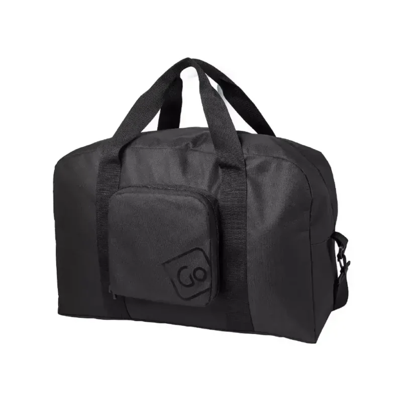 Faltbare Reisetasche von Go Travel in Schwarz mit Tragegriffen und Fronttasche.