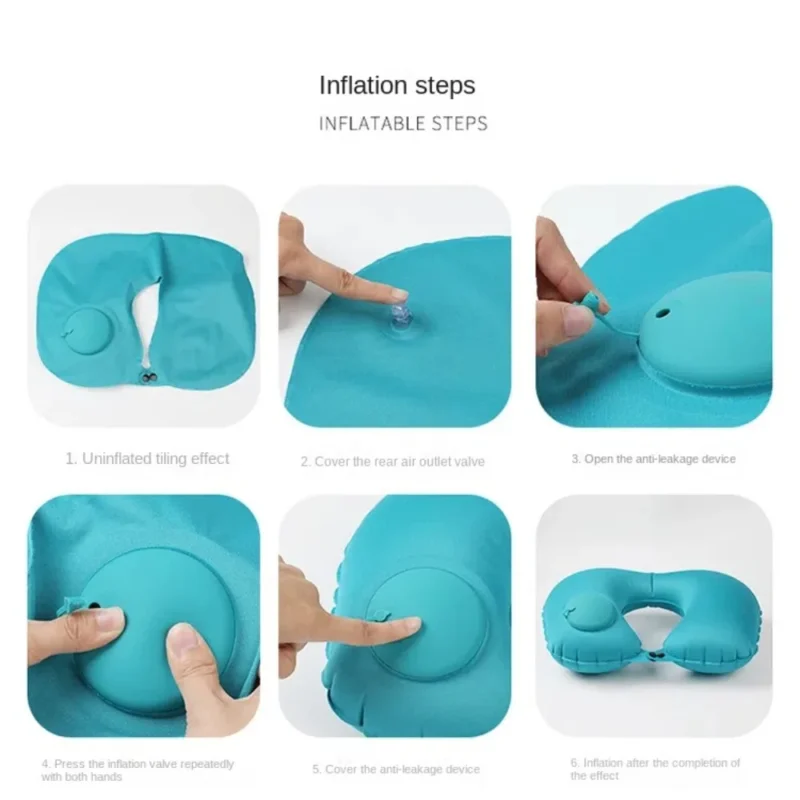 Aufblasbares Nackenkissen mit integrierter Luftpumpe - Blau