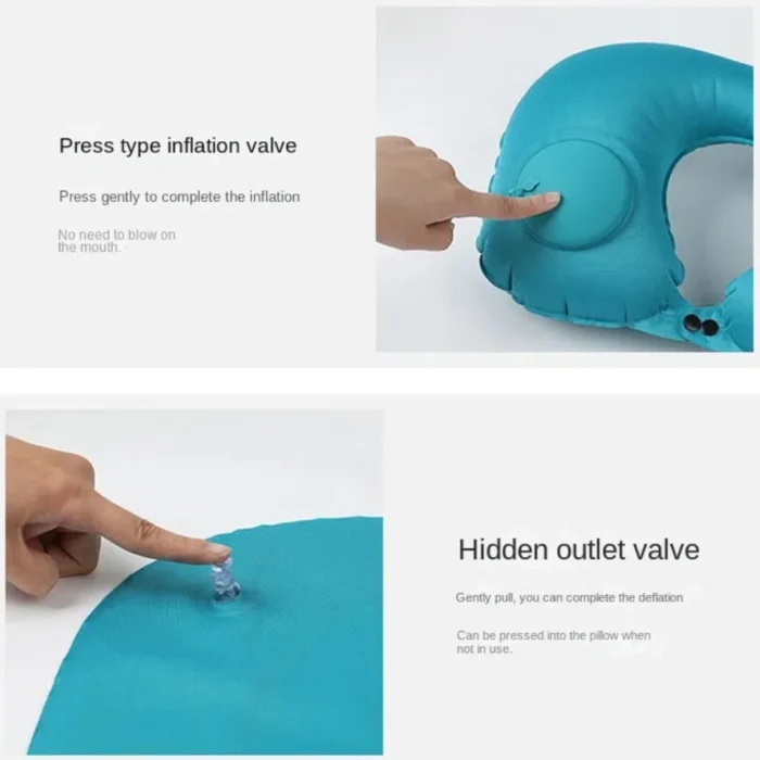 Aufblasbares Nackenkissen mit integrierter Luftpumpe - Blau